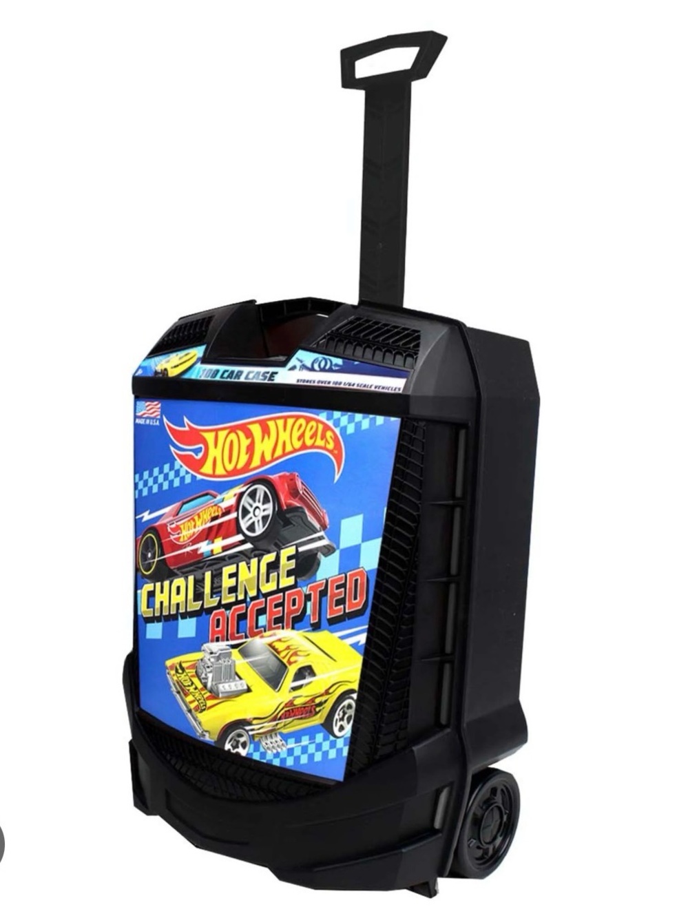 Hot Wheels Kids Rolling Car Storage Case in Black with Blue Graphic